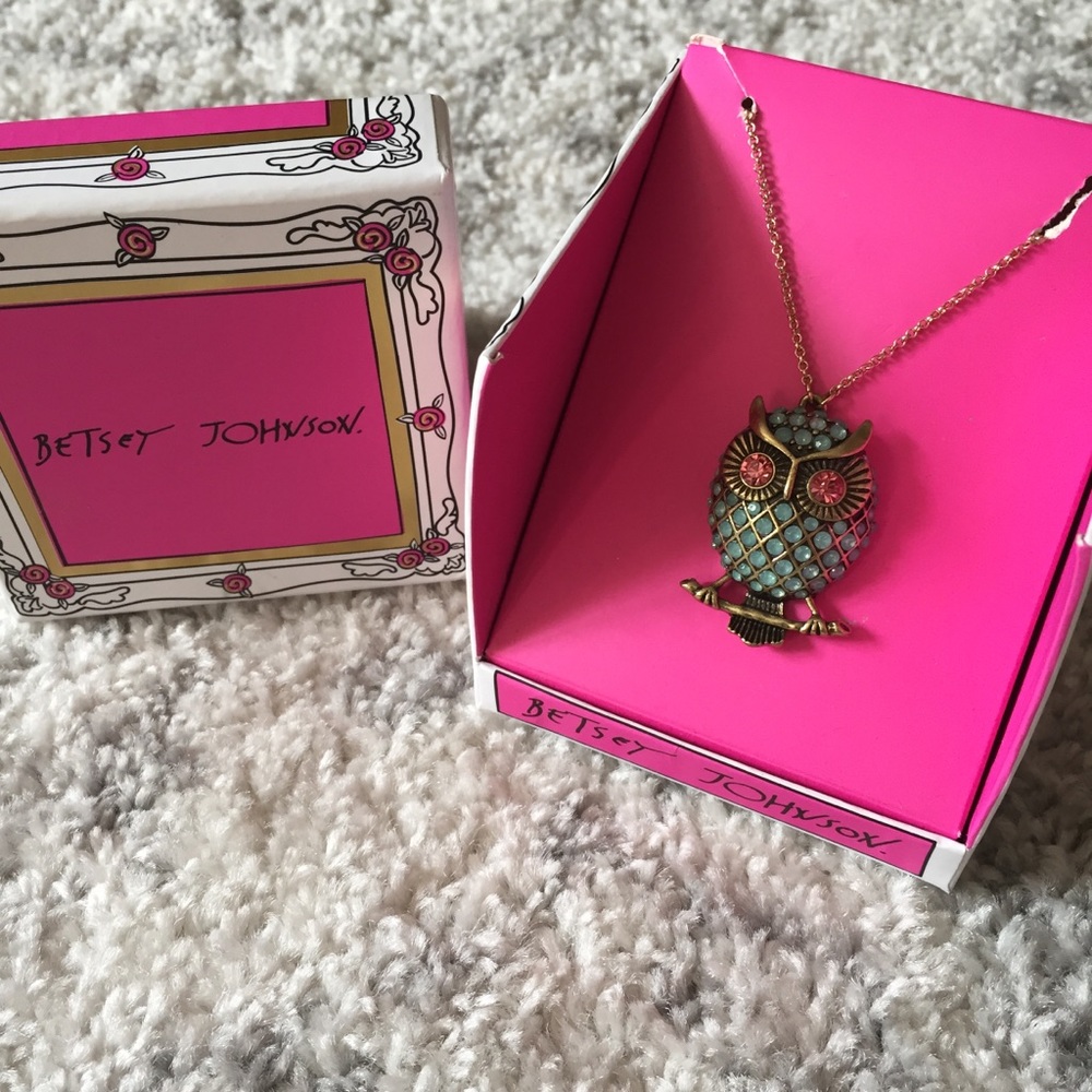 Betsey Johnson Jewel Owl Charm Necklace
